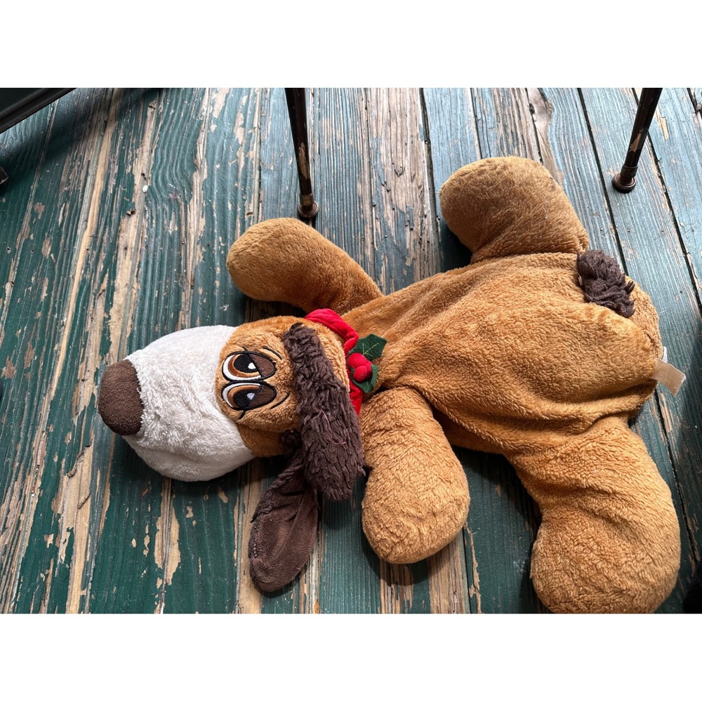 Vintage Sad Eye Hound Dog Pajama Bag Plush Christmas Holly Collar 24 Inch